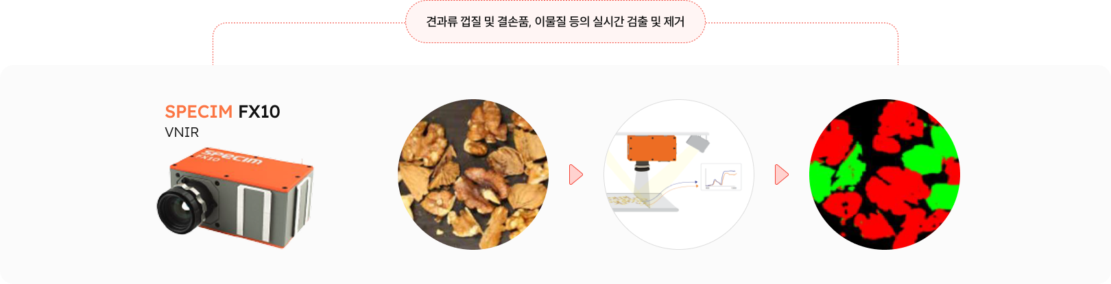 SPECIM FX10 — 견과류 껍질 및 결손품, 이물질 등의 실시간 검출 및 제거